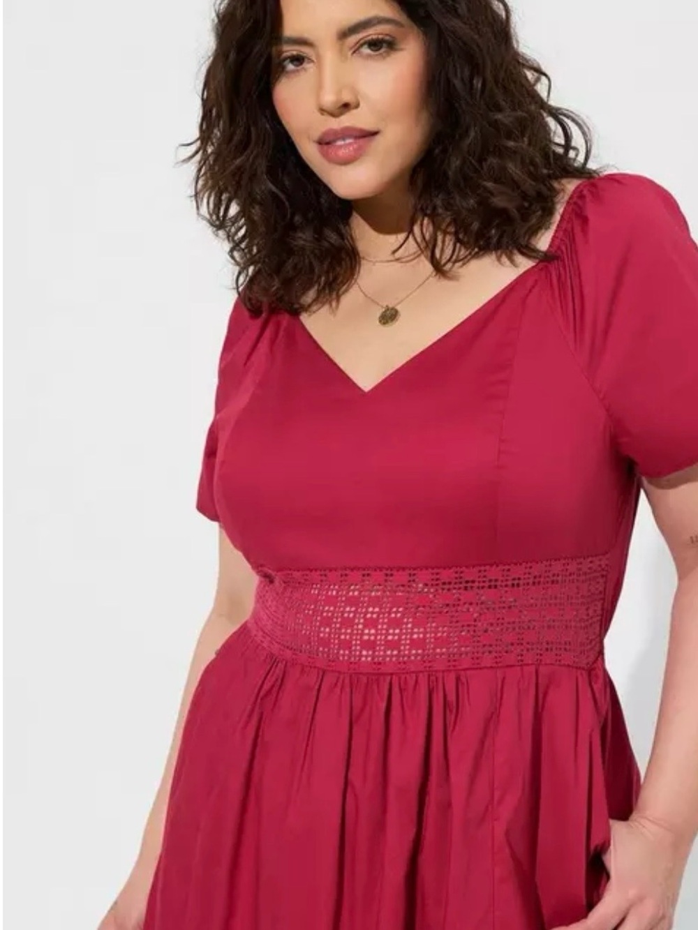 torrid poplin sheer waist Tie-Back Midi Dress - Picture 2 of 11